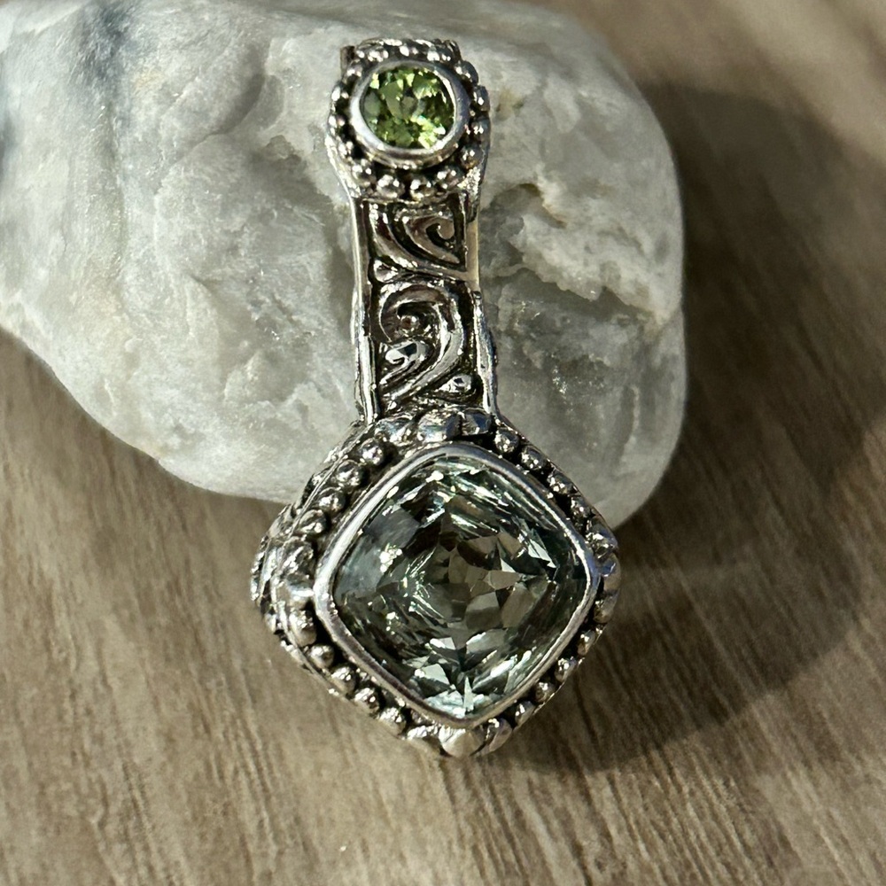 Sarda Prasiolite & Peridot Sterling Pendant Enhancer New